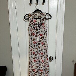 Vintage 70s Sundays Child White Ruffle Neck Floral Maxi Dress